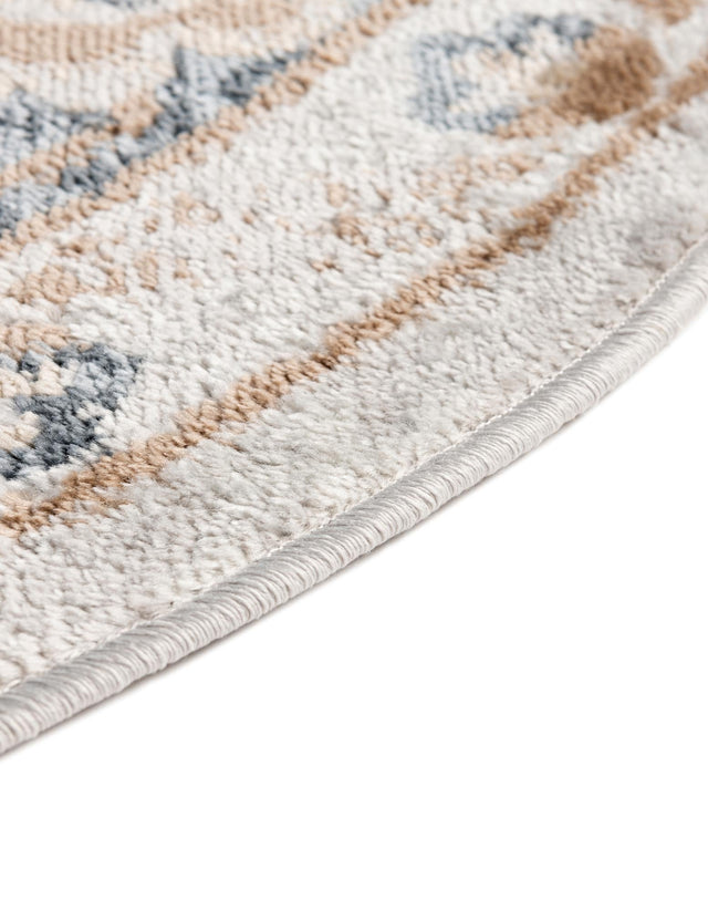 Cream 7' x 7' Oxford Round Area Rug Traditional Design 100% Polypropylene Carpet for Living Room, Bedrooms, Dining, Office for Sale at Rug Engine