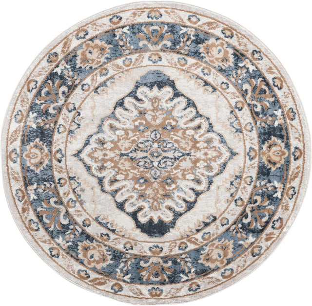 Cream 5' x 5' Oxford Round Area Rug Traditional Design 100% Polypropylene Carpet for Living Room, Bedrooms, Dining, Office for Sale at Rug Engine