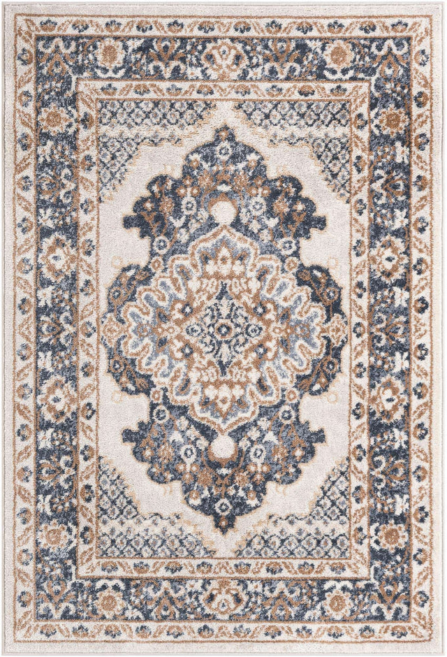 Cream 4' 1 x 6' 1 Oxford Rectangle Area Rug Traditional Design 100% Polypropylene Carpet for Living Room, Bedrooms, Dining, Office for Sale at Rug Engine