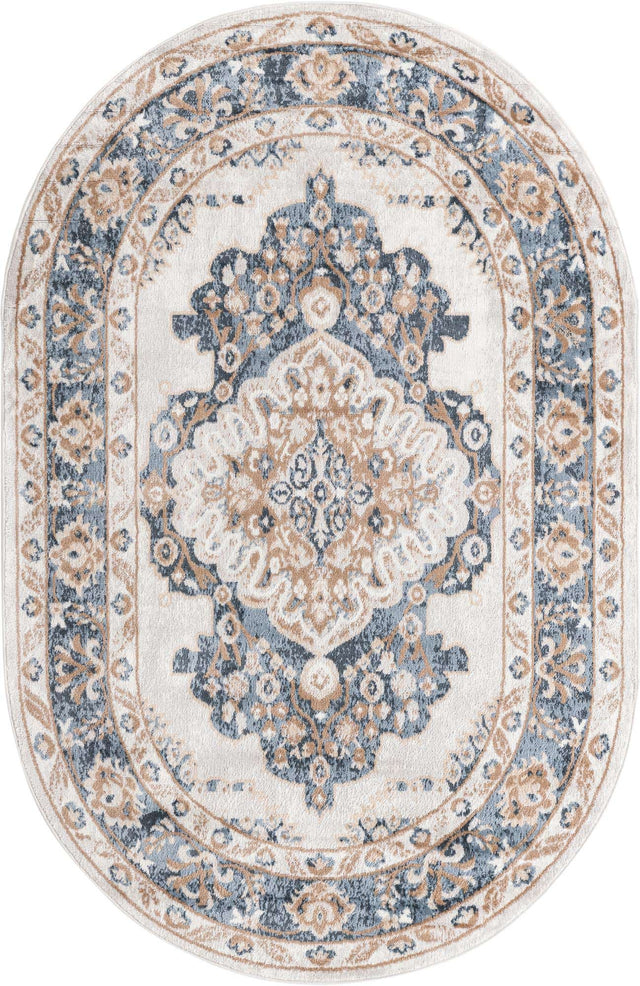 Cream 4' x 6' Oxford Oval Area Rug Traditional Design 100% Polypropylene Carpet for Living Room, Bedrooms, Dining, Office for Sale at Rug Engine