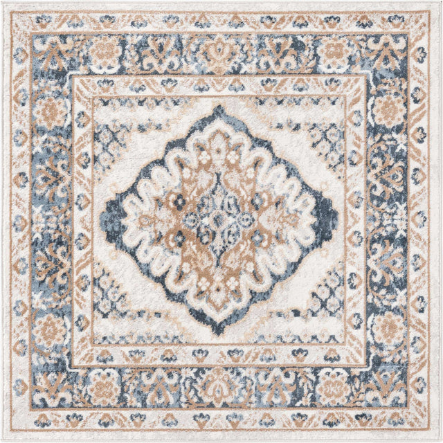 Cream 4' 1 x 4' 1 Oxford Square Area Rug Traditional Design 100% Polypropylene Carpet for Living Room, Bedrooms, Dining, Office for Sale at Rug Engine