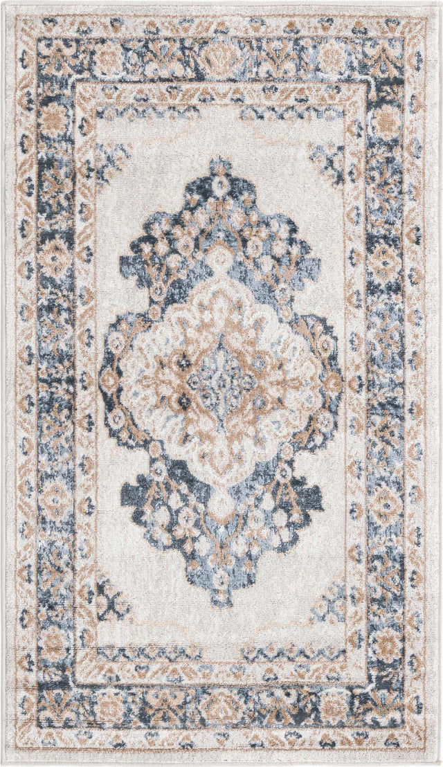 Cream 3' x 5' 3 Oxford Rectangle Area Rug Traditional Design 100% Polypropylene Carpet for Living Room, Bedrooms, Dining, Office for Sale at Rug Engine