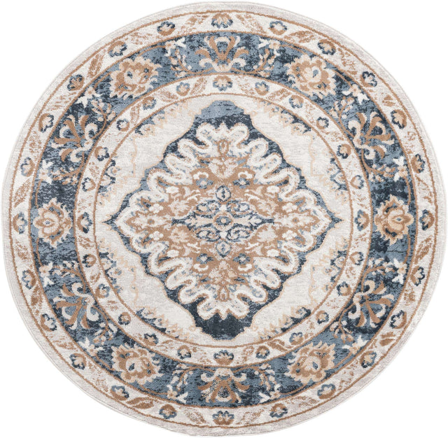 Cream 3' x 3' Oxford Round Area Rug Traditional Design 100% Polypropylene Carpet for Living Room, Bedrooms, Dining, Office for Sale at Rug Engine