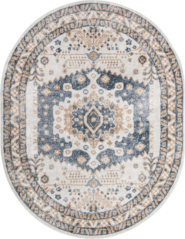 Cream 8' x 10' Oxford Oval Area Rug Traditional Design 100% Polypropylene Carpet for Living Room, Bedrooms, Dining, Office for Sale at Rug Engine