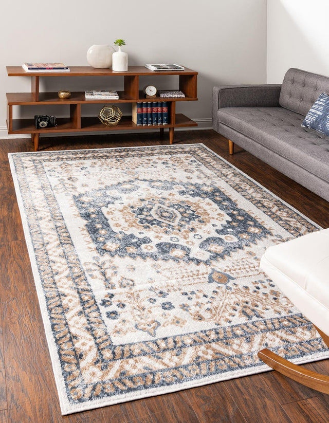 Cream 8' x 10' Oxford Rectangle Area Rug Traditional Design 100% Polypropylene Carpet for Living Room, Bedrooms, Dining, Office for Sale at Rug Engine