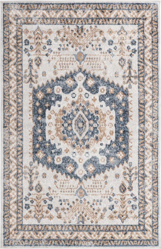 Cream 5' 3 x 8' Oxford Rectangle Area Rug Traditional Design 100% Polypropylene Carpet for Living Room, Bedrooms, Dining, Office for Sale at Rug Engine