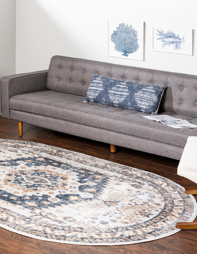Cream 4' x 6' Oxford Oval Area Rug Traditional Design 100% Polypropylene Carpet for Living Room, Bedrooms, Dining, Office for Sale at Rug Engine