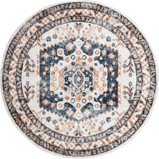 Cream 5' x 5' Oxford Round Area Rug Traditional Design 100% Polypropylene Carpet for Living Room, Bedrooms, Dining, Office for Sale at Rug Engine