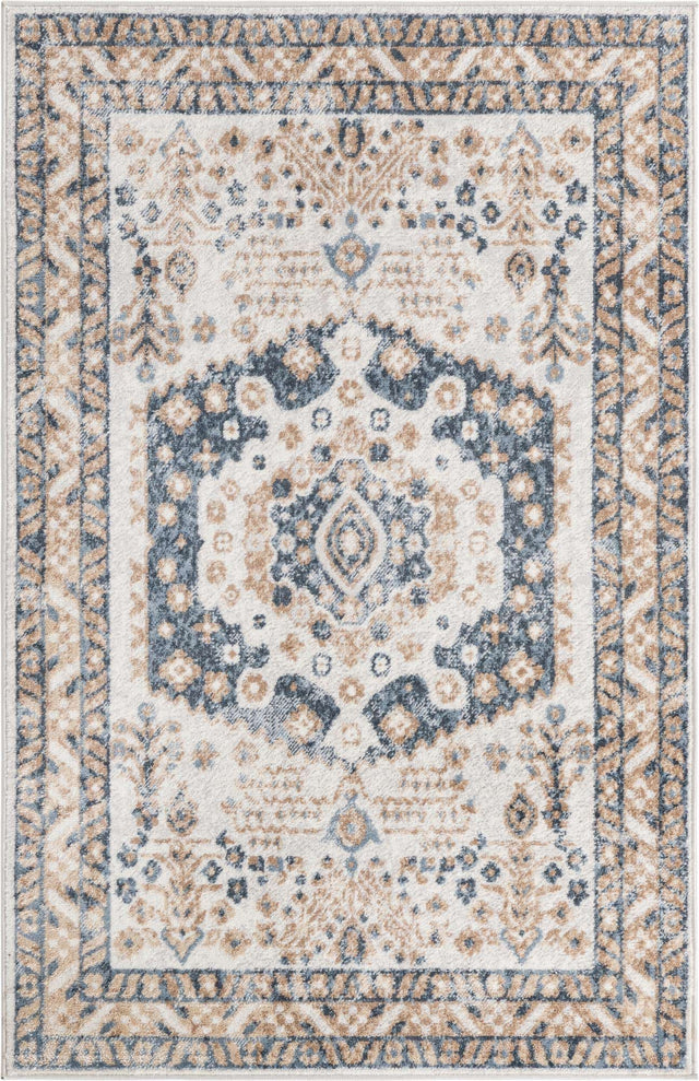 Cream 4' 1 x 6' 1 Oxford Rectangle Area Rug Traditional Design 100% Polypropylene Carpet for Living Room, Bedrooms, Dining, Office for Sale at Rug Engine