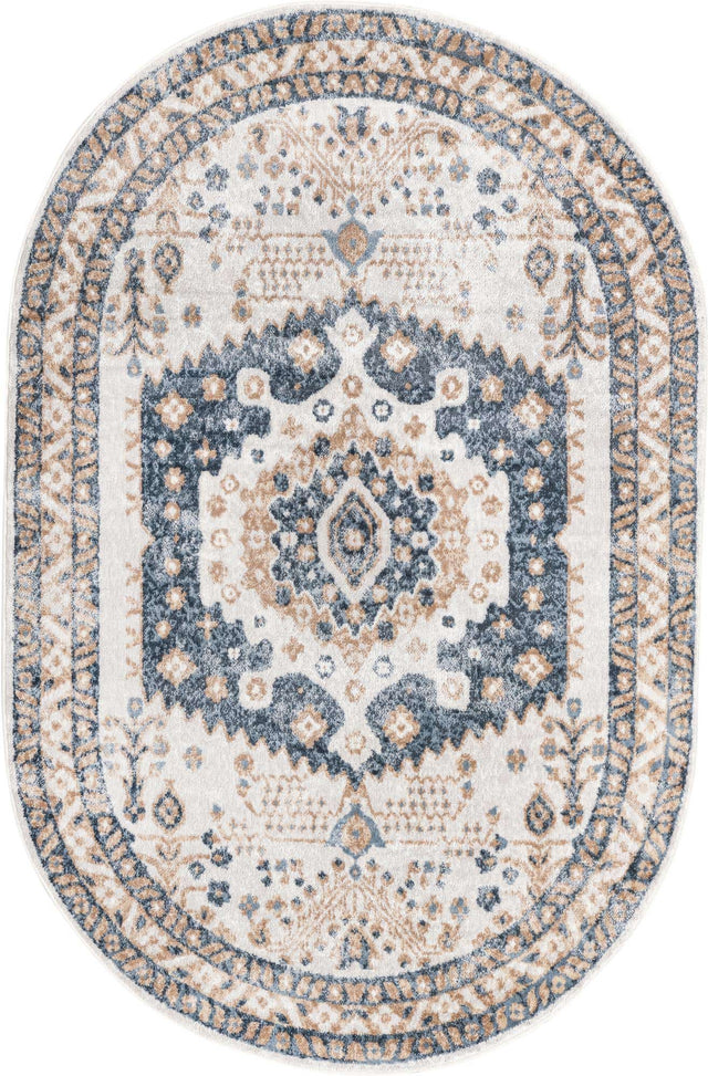 Cream 4' x 6' Oxford Oval Area Rug Traditional Design 100% Polypropylene Carpet for Living Room, Bedrooms, Dining, Office for Sale at Rug Engine