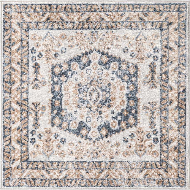 Cream 4' 1 x 4' 1 Oxford Square Area Rug Traditional Design 100% Polypropylene Carpet for Living Room, Bedrooms, Dining, Office for Sale at Rug Engine