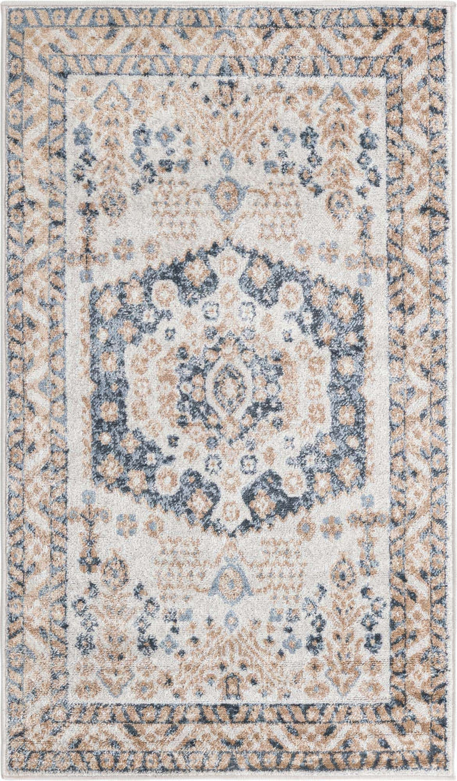 Cream 3' x 5' 3 Oxford Rectangle Area Rug Traditional Design 100% Polypropylene Carpet for Living Room, Bedrooms, Dining, Office for Sale at Rug Engine