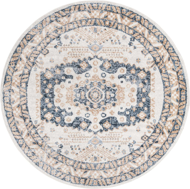 Cream 3' x 3' Oxford Round Area Rug Traditional Design 100% Polypropylene Carpet for Living Room, Bedrooms, Dining, Office for Sale at Rug Engine