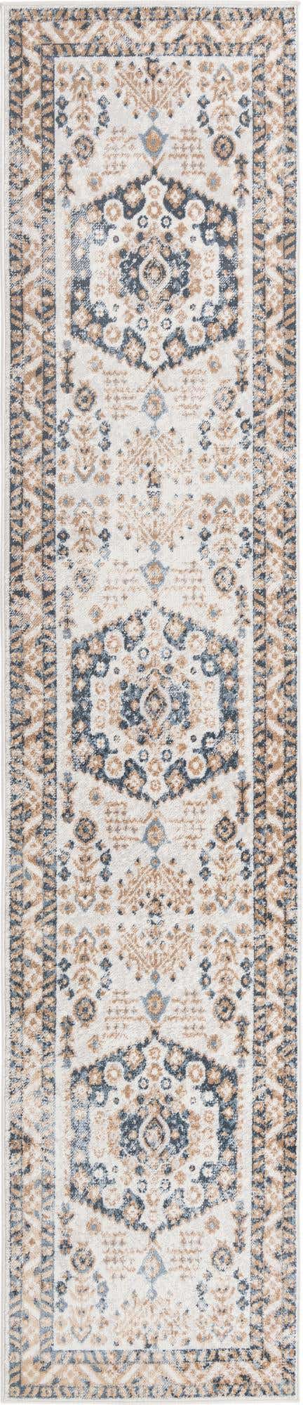 Cream 2' 7 x 12' Oxford Runner Area Rug Traditional Design 100% Polypropylene Carpet for Living Room, Bedrooms, Dining, Office for Sale at Rug Engine