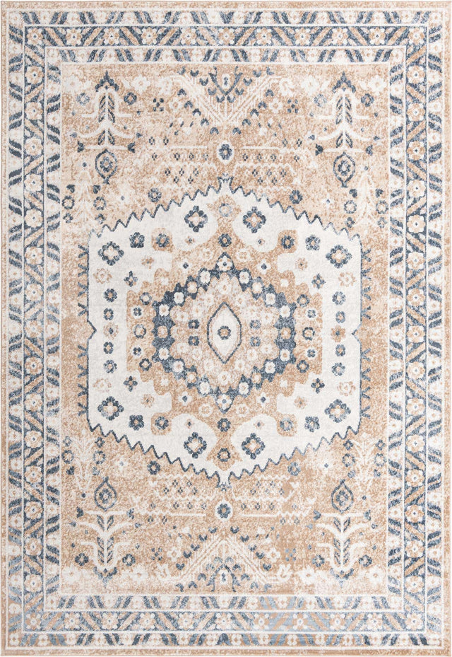 Beige 10' x 14' Oxford Rectangle Area Rug Traditional Design 100% Polypropylene Carpet for Living Room, Bedrooms, Dining, Office for Sale at Rug Engine