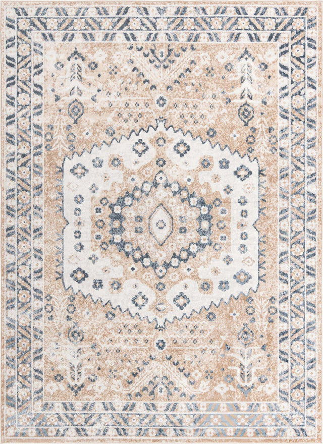 Beige 9' x 12' Oxford Rectangle Area Rug Traditional Design 100% Polypropylene Carpet for Living Room, Bedrooms, Dining, Office for Sale at Rug Engine