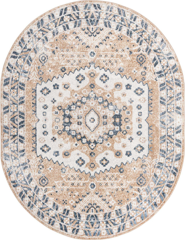Beige 8' x 10' Oxford Oval Area Rug Traditional Design 100% Polypropylene Carpet for Living Room, Bedrooms, Dining, Office for Sale at Rug Engine