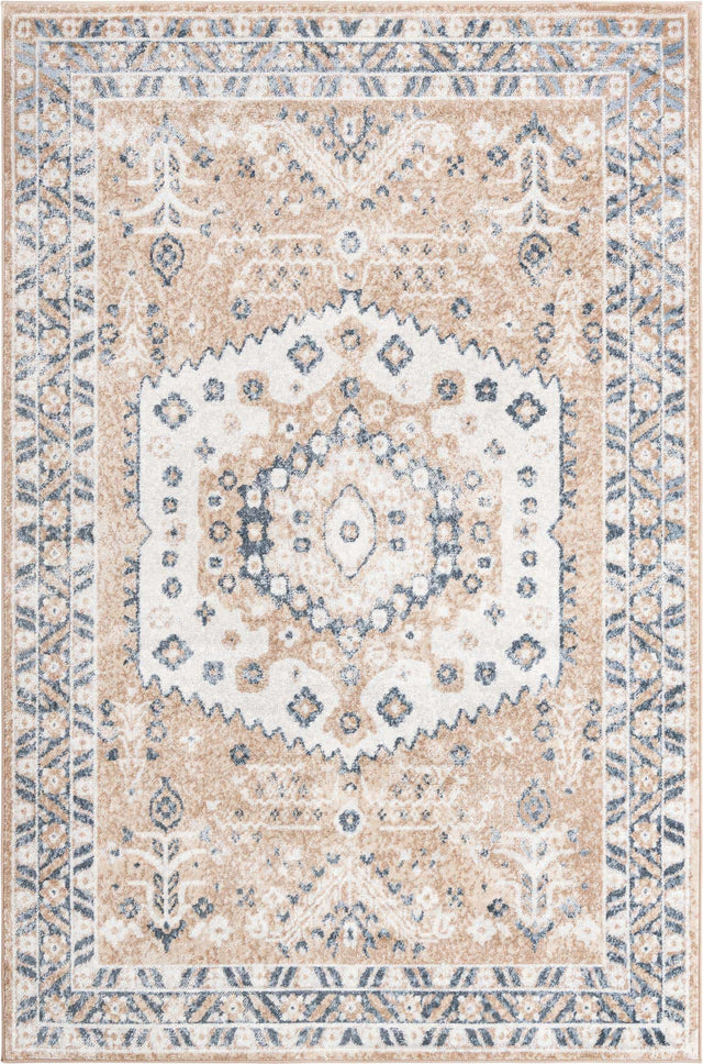 Beige 6' x 9' Oxford Rectangle Area Rug Traditional Design 100% Polypropylene Carpet for Living Room, Bedrooms, Dining, Office for Sale at Rug Engine