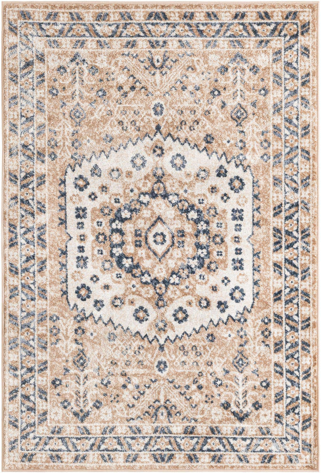 Beige 4' x 6' Oxford Rectangle Area Rug Traditional Design 100% Polypropylene Carpet for Living Room, Bedrooms, Dining, Office for Sale at Rug Engine