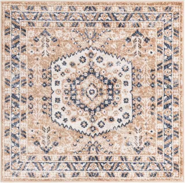Beige 4' 1 x 4' 1 Oxford Square Area Rug Traditional Design 100% Polypropylene Carpet for Living Room, Bedrooms, Dining, Office for Sale at Rug Engine