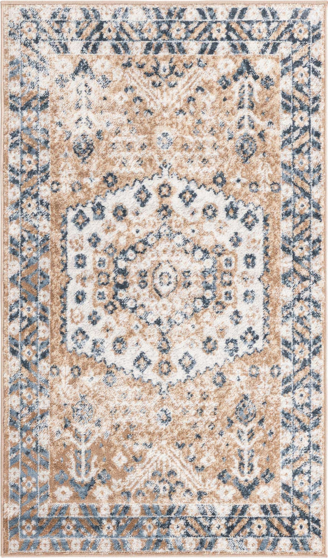 Beige 3' x 5' 3 Oxford Rectangle Area Rug Traditional Design 100% Polypropylene Carpet for Living Room, Bedrooms, Dining, Office for Sale at Rug Engine