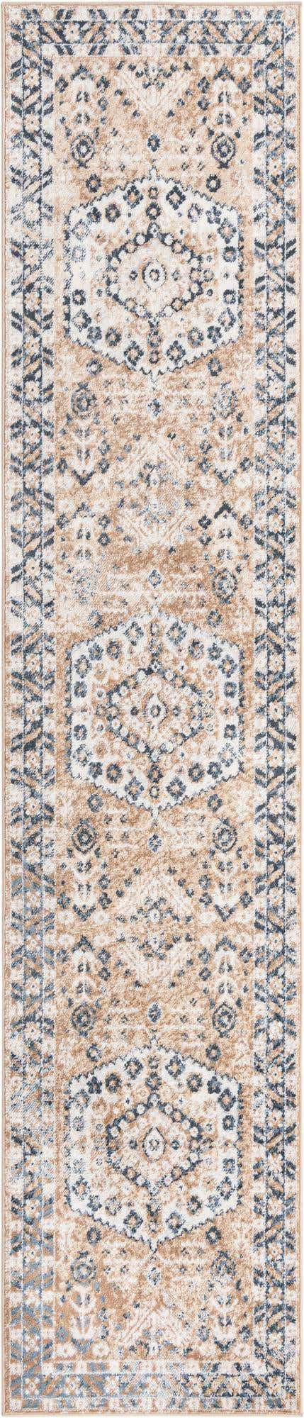 Beige 2' 7 x 12' Oxford Runner Area Rug Traditional Design 100% Polypropylene Carpet for Living Room, Bedrooms, Dining, Office for Sale at Rug Engine
