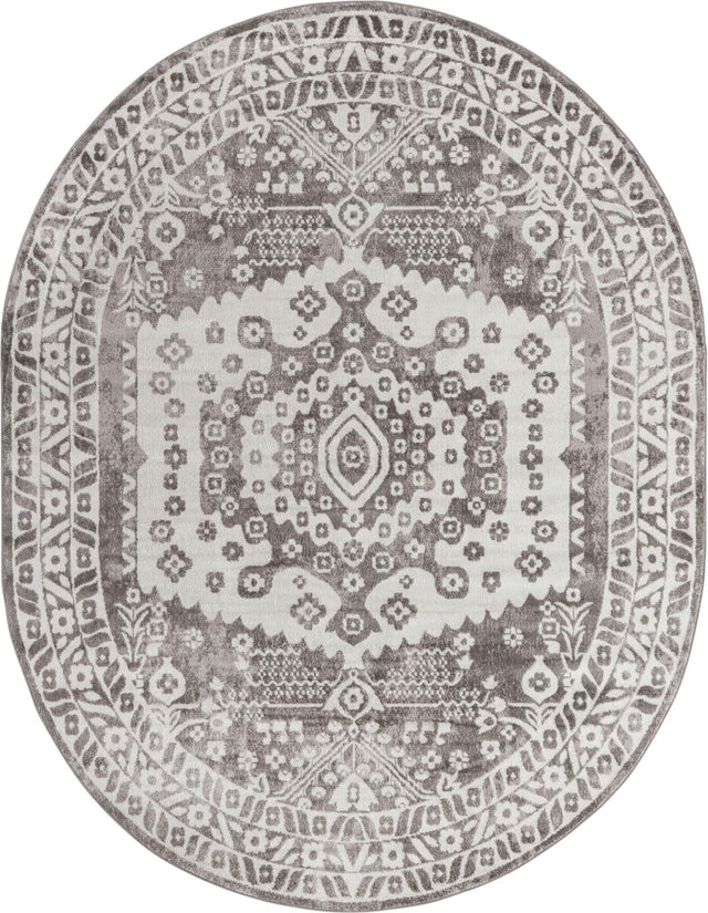 Gray 8' x 10' Oxford Oval Area Rug Traditional Design 100% Polypropylene Carpet for Living Room, Bedrooms, Dining, Office for Sale at Rug Engine