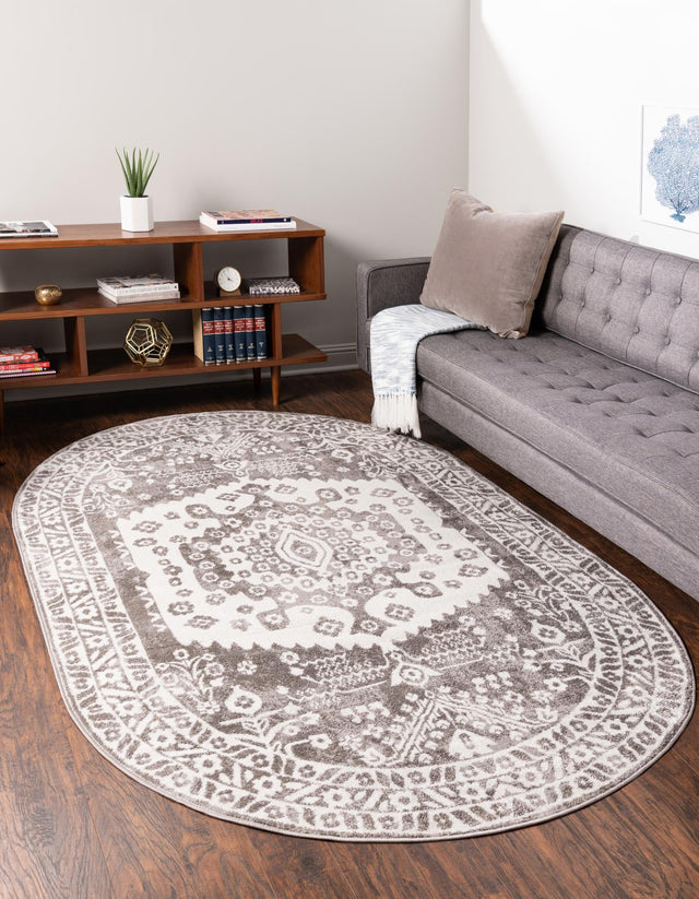 Gray 8' x 10' Oxford Oval Area Rug Traditional Design 100% Polypropylene Carpet for Living Room, Bedrooms, Dining, Office for Sale at Rug Engine