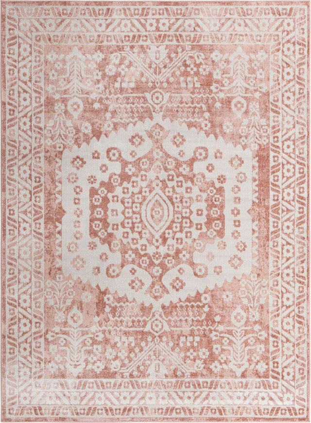 Pink 9' x 12' Oxford Rectangle Area Rug Traditional Design 100% Polypropylene Carpet for Living Room, Bedrooms, Dining, Office for Sale at Rug Engine