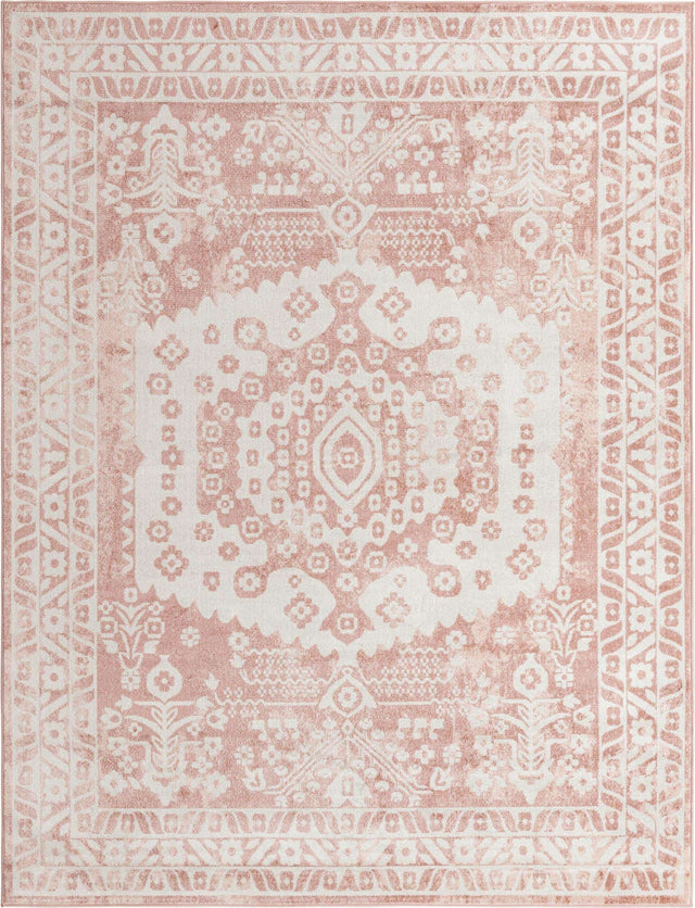 Pink 8' x 10' Oxford Rectangle Area Rug Traditional Design 100% Polypropylene Carpet for Living Room, Bedrooms, Dining, Office for Sale at Rug Engine