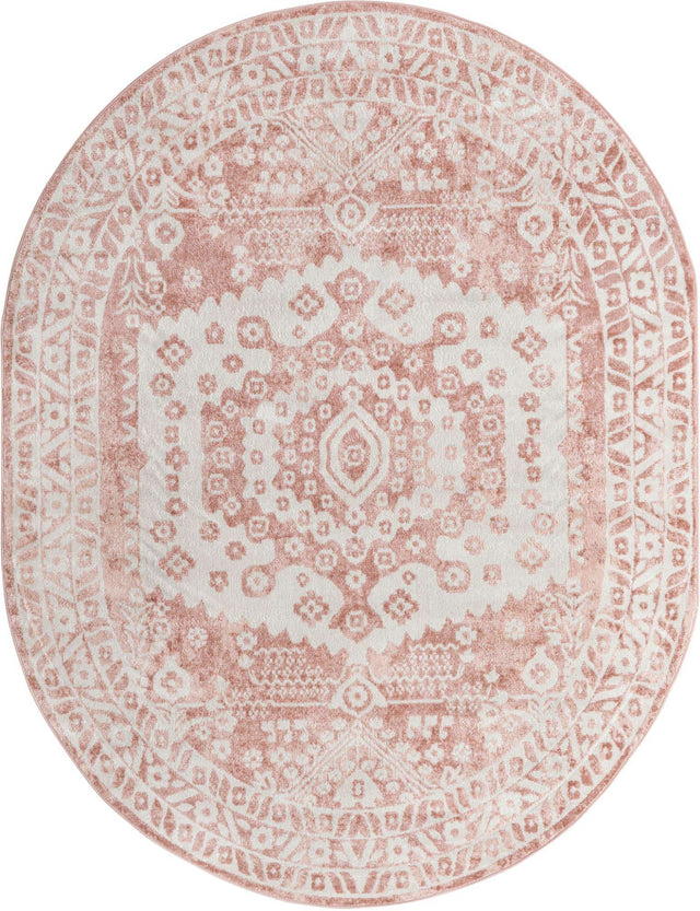 Pink 8' x 10' Oxford Oval Area Rug Traditional Design 100% Polypropylene Carpet for Living Room, Bedrooms, Dining, Office for Sale at Rug Engine