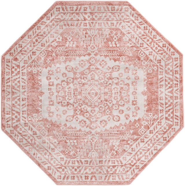 Pink 7' x 7' Oxford Octagon Area Rug Traditional Design 100% Polypropylene Carpet for Living Room, Bedrooms, Dining, Office for Sale at Rug Engine