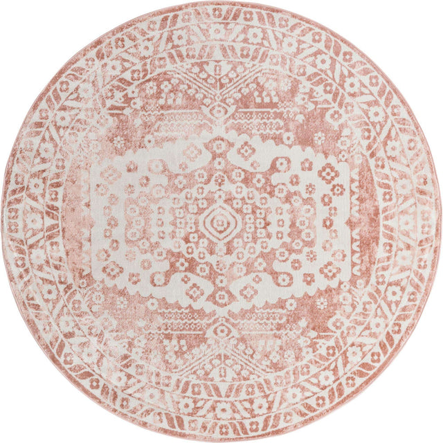 Pink 7' x 7' Oxford Round Area Rug Traditional Design 100% Polypropylene Carpet for Living Room, Bedrooms, Dining, Office for Sale at Rug Engine