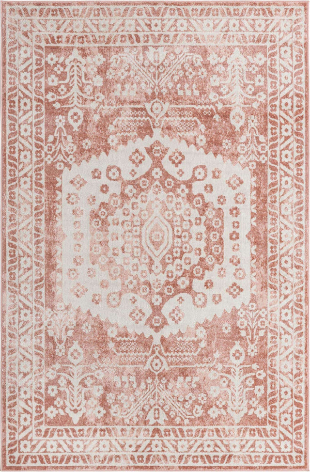 Pink 6' x 9' Oxford Rectangle Area Rug Traditional Design 100% Polypropylene Carpet for Living Room, Bedrooms, Dining, Office for Sale at Rug Engine
