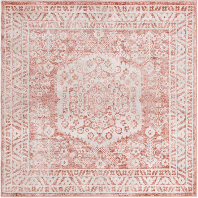 Pink 6' x 6' Oxford Square Area Rug Traditional Design 100% Polypropylene Carpet for Living Room, Bedrooms, Dining, Office for Sale at Rug Engine