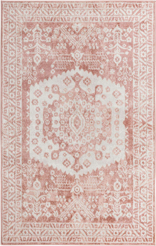 Pink 5' 3 x 8' Oxford Rectangle Area Rug Traditional Design 100% Polypropylene Carpet for Living Room, Bedrooms, Dining, Office for Sale at Rug Engine