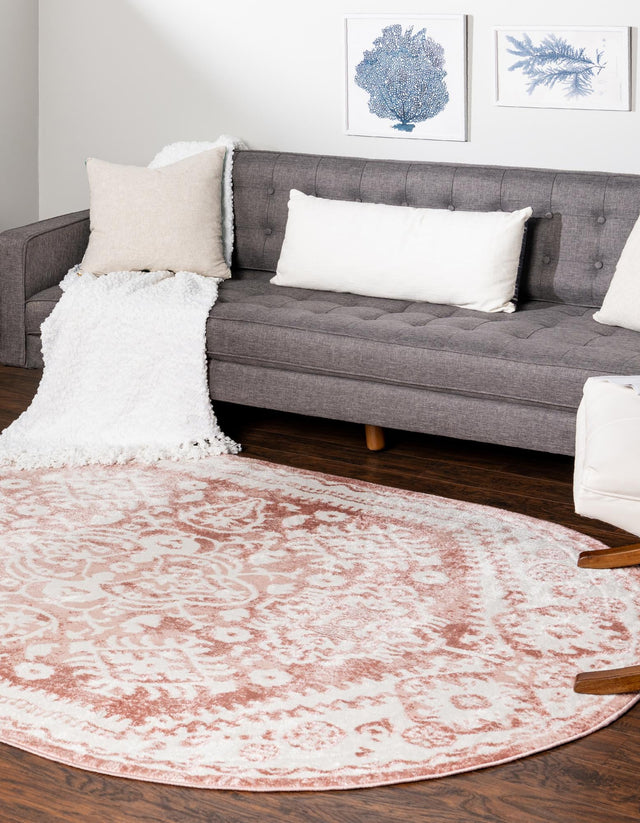 Pink 8' x 10' Oxford Oval Area Rug Traditional Design 100% Polypropylene Carpet for Living Room, Bedrooms, Dining, Office for Sale at Rug Engine