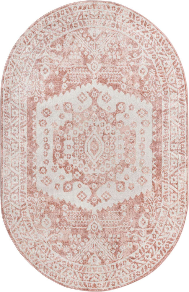 Pink 5' x 8' Oxford Oval Area Rug Traditional Design 100% Polypropylene Carpet for Living Room, Bedrooms, Dining, Office for Sale at Rug Engine