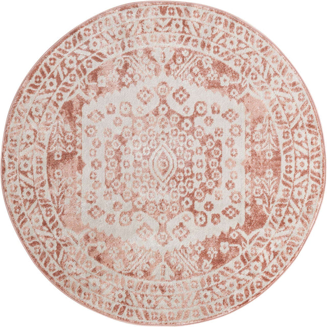 Pink 5' x 5' Oxford Round Area Rug Traditional Design 100% Polypropylene Carpet for Living Room, Bedrooms, Dining, Office for Sale at Rug Engine