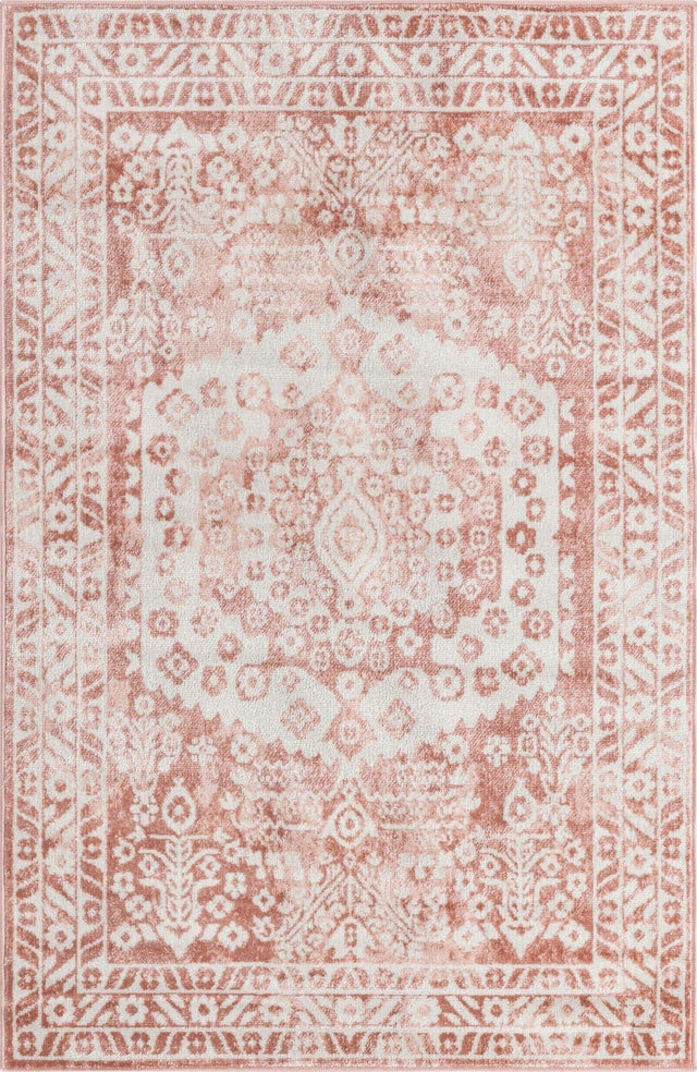 Pink 4' 1 x 6' 1 Oxford Rectangle Area Rug Traditional Design 100% Polypropylene Carpet for Living Room, Bedrooms, Dining, Office for Sale at Rug Engine