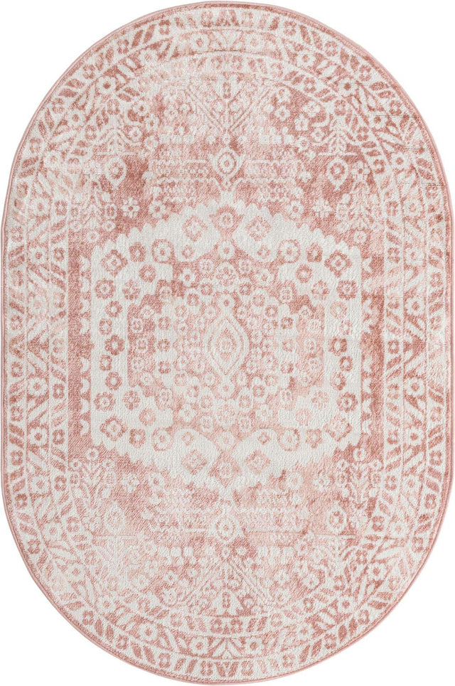 Pink 4' x 6' Oxford Oval Area Rug Traditional Design 100% Polypropylene Carpet for Living Room, Bedrooms, Dining, Office for Sale at Rug Engine