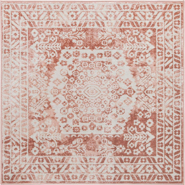 Pink 4' x 4' Oxford Square Area Rug Traditional Design 100% Polypropylene Carpet for Living Room, Bedrooms, Dining, Office for Sale at Rug Engine
