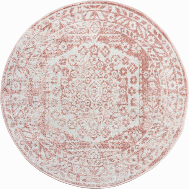 Pink 3' 1 x 3' 1 Oxford Round Area Rug Traditional Design 100% Polypropylene Carpet for Living Room, Bedrooms, Dining, Office for Sale at Rug Engine