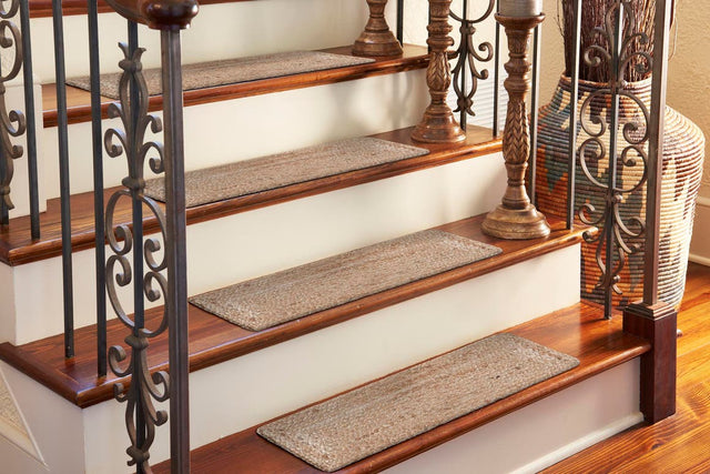 13 pcs Natural 0' 9 x 2' 6 Braided Jute Indoor Stair Treads Accent Area Rug Staircase Set 100% Jute Hand Braided Natural Eco-Friendly Boho Style Carpet for Living Rooms Dining Office Space Dorms for Sale at Rug Engine