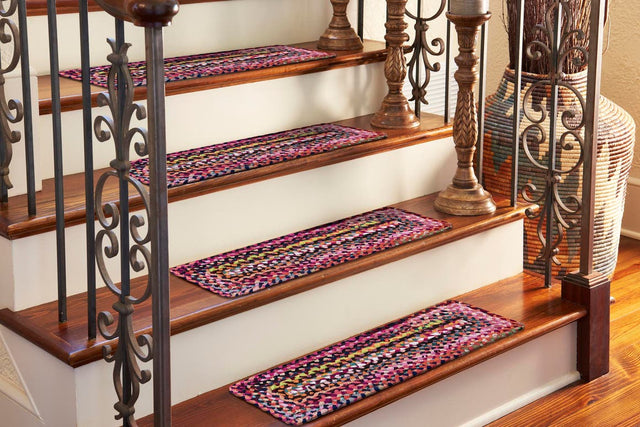 13 pcs Multicolor 0' 9 x 2' 6 Braided Chindi Indoor Stair Treads Accent Area Rug Staircase Set 100% Cotton Hand Braided Natural Eco-Friendly Boho Style Modern Carpet for Living Rooms Dining Office Dorm for Sale at Rug Engine