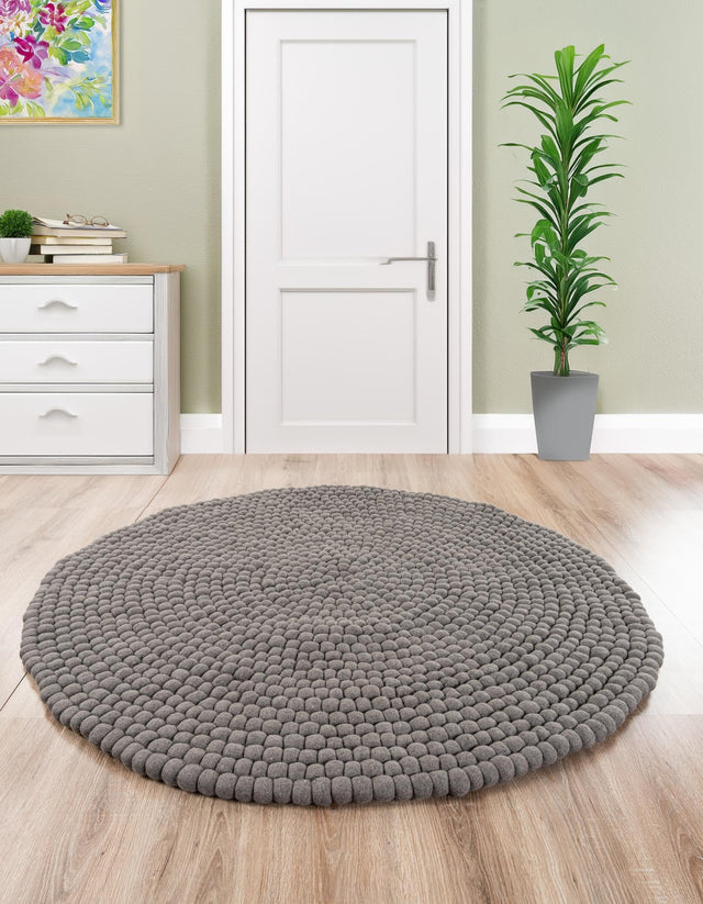 Gray 5' x 5' Felt Ball Round Area Rug Stunning All Natural 100% Wool Luxury Hand Woven Carpet for Modern Home Interiors Soft Touch Marshmallow Rug for Sale at Rug Engine
