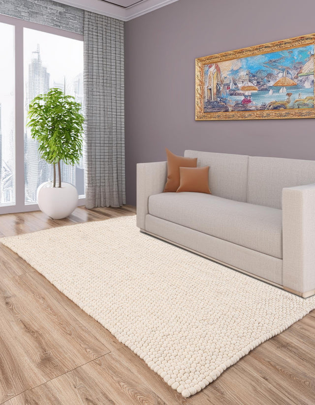 Ivory 3' 3 x 5' 1 Felt Ball Rectangle Area Rug Stunning All Natural 100% Wool Luxury Hand Woven Carpet for Modern Home Interiors Soft Touch Marshmallow Rug for Sale at Rug Engine