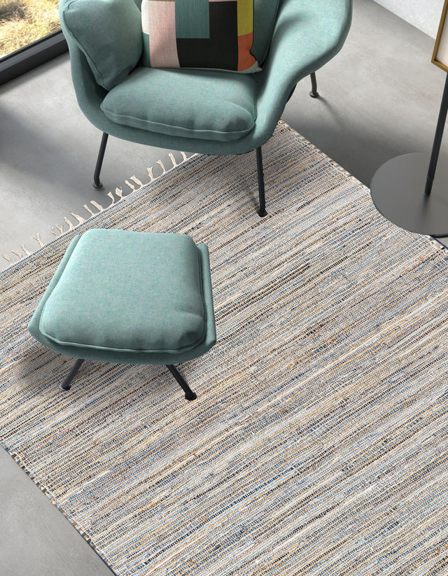 Blue 4' 1 x 6' 1 Chindi Jute Rectangle Area Rug Interior Design Home Decor Carpet Mat for Sale at Rug Engine