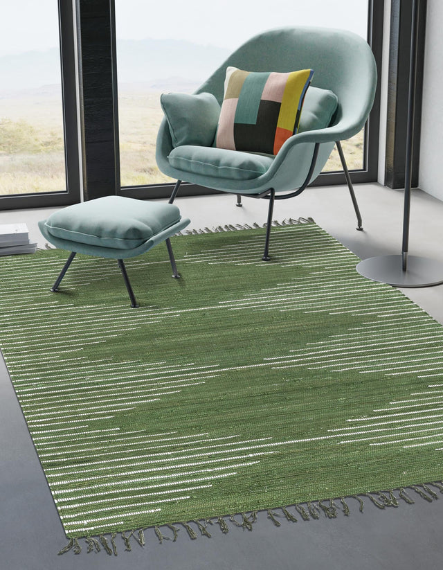 Green 4' 1 x 6' 1 Chindi Cotton Rectangle Area Rug Interior Design Home Decor Carpet Mat for Sale at Rug Engine