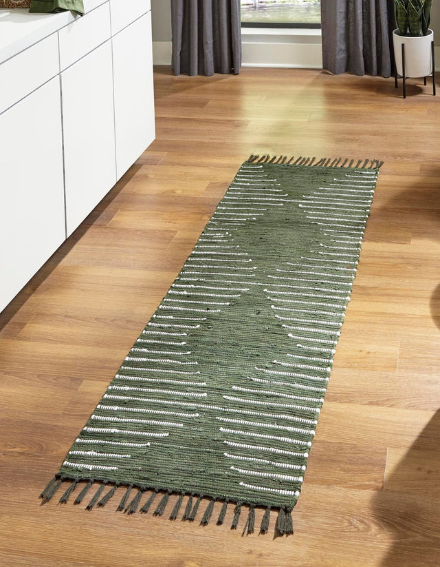 Green 2' 7 x 13' 1 Chindi Cotton Runner Area Rug Interior Design Home Decor Carpet Mat for Sale at Rug Engine